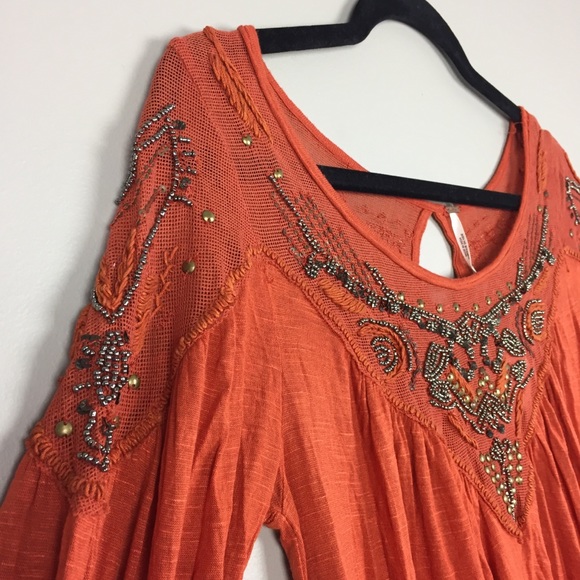 Free People Yummy Slub Beaded Embroidered Blouse - Picture 4 of 6